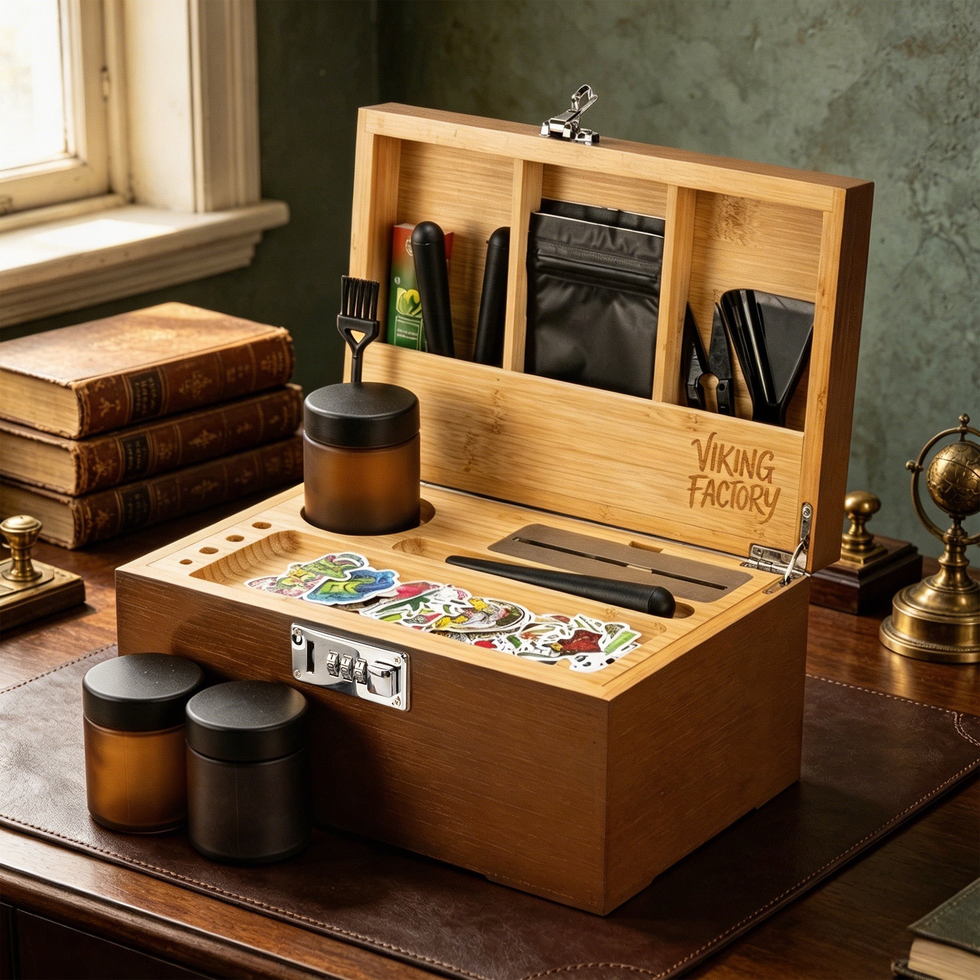 Walnut Brown Bamboo Stash Box Gift Set