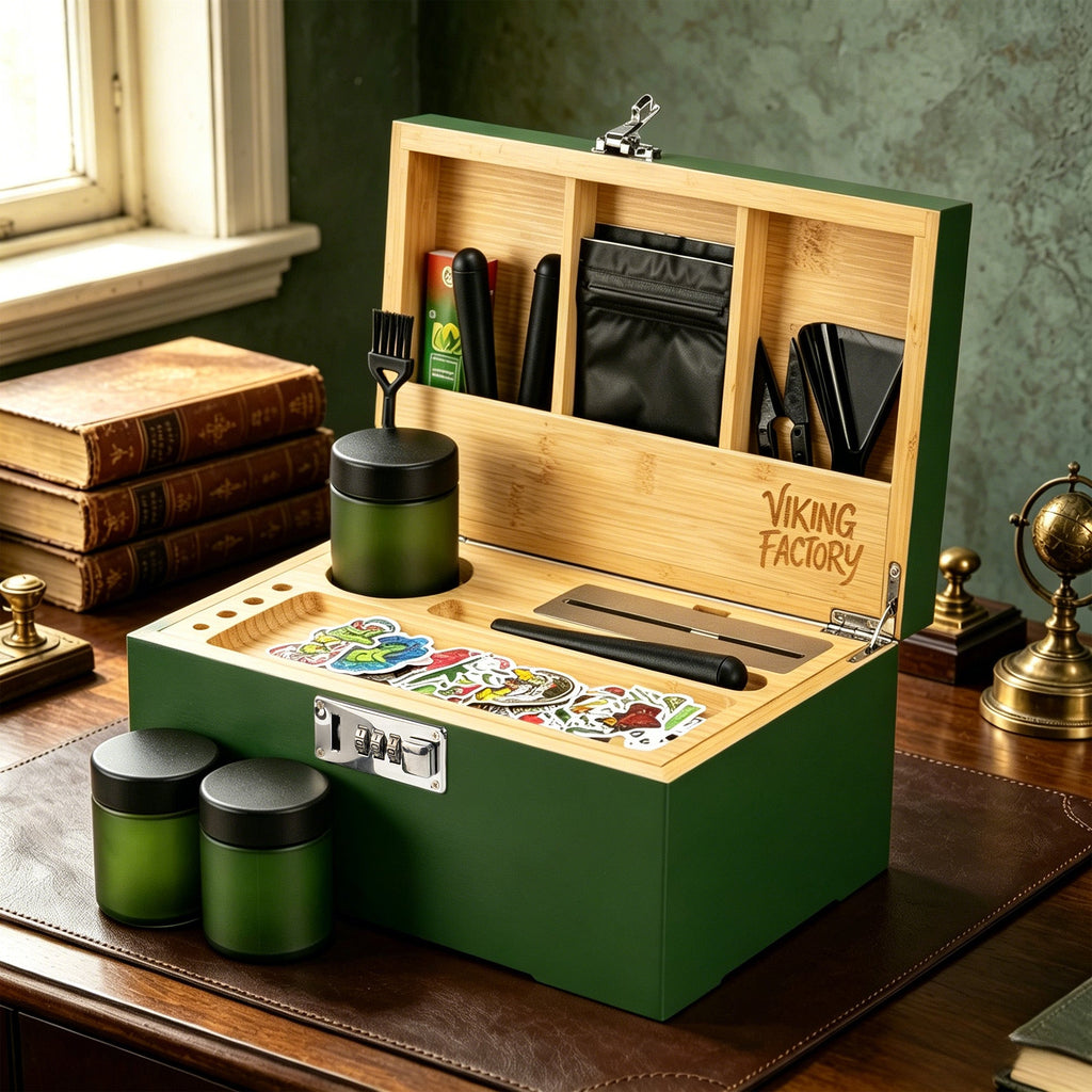 Forest Green Bamboo Stash Box Gift Set