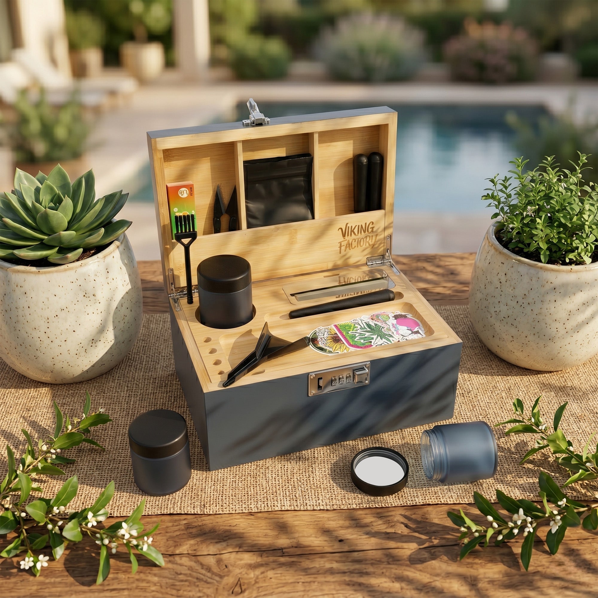 Slate Blue Bamboo Stash Box Gift Set