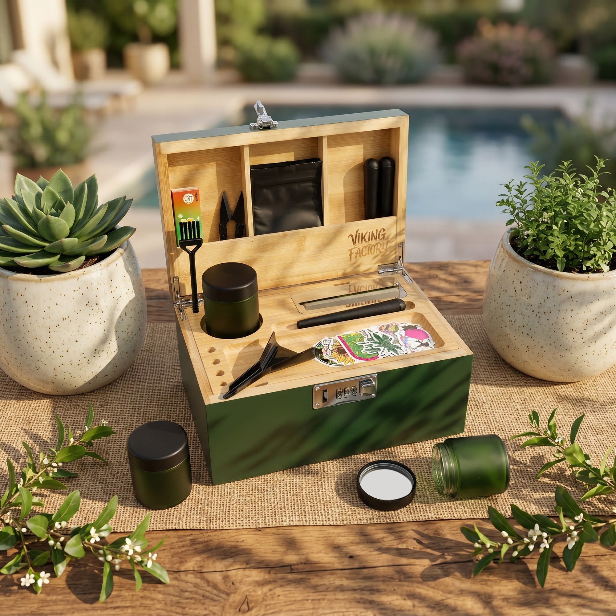 Forest Green Bamboo Stash Box Gift Set