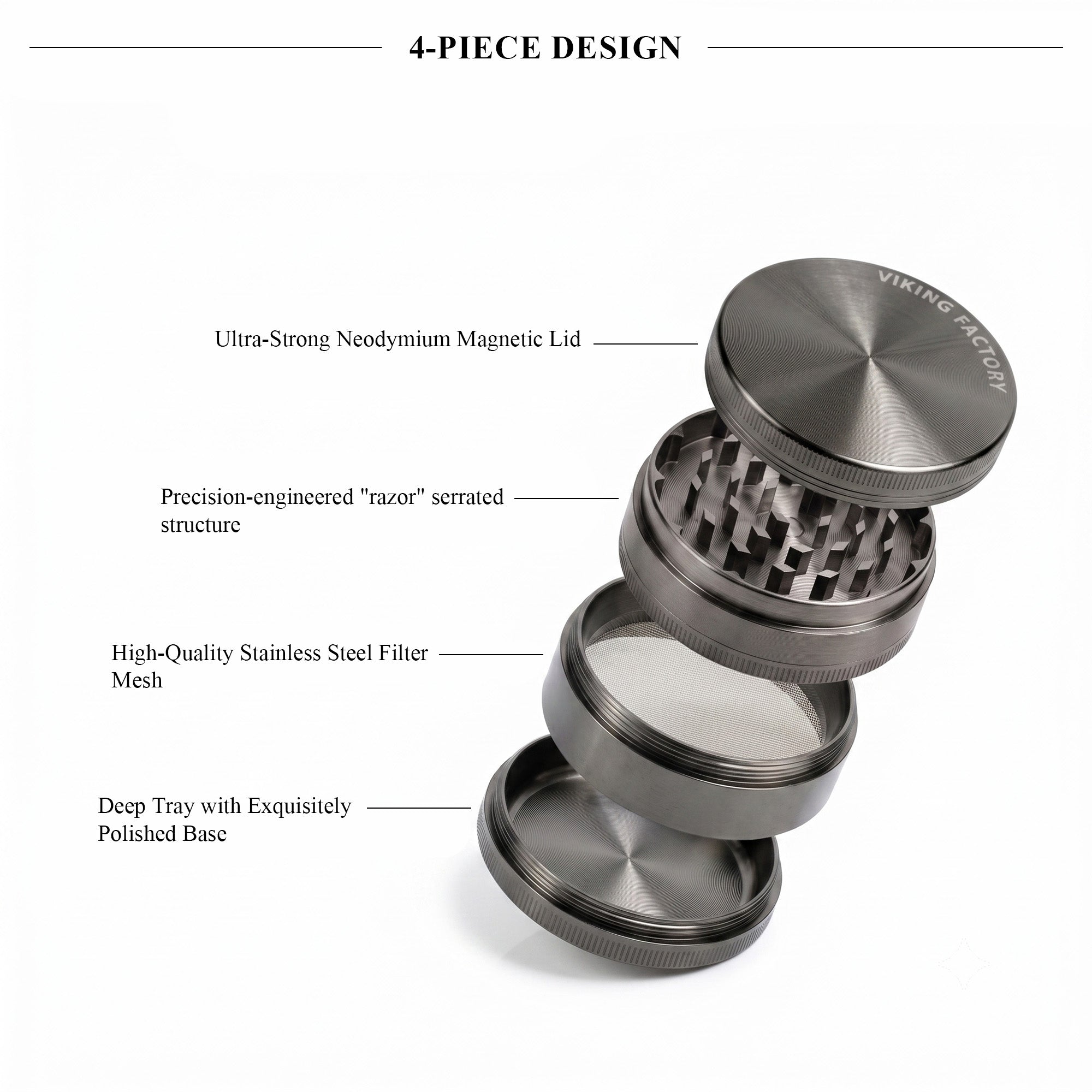 2.5" Premium Zinc Alloy 4-Layer Grinder – Large Capacity Metal Grinder with Pollen Catcher
