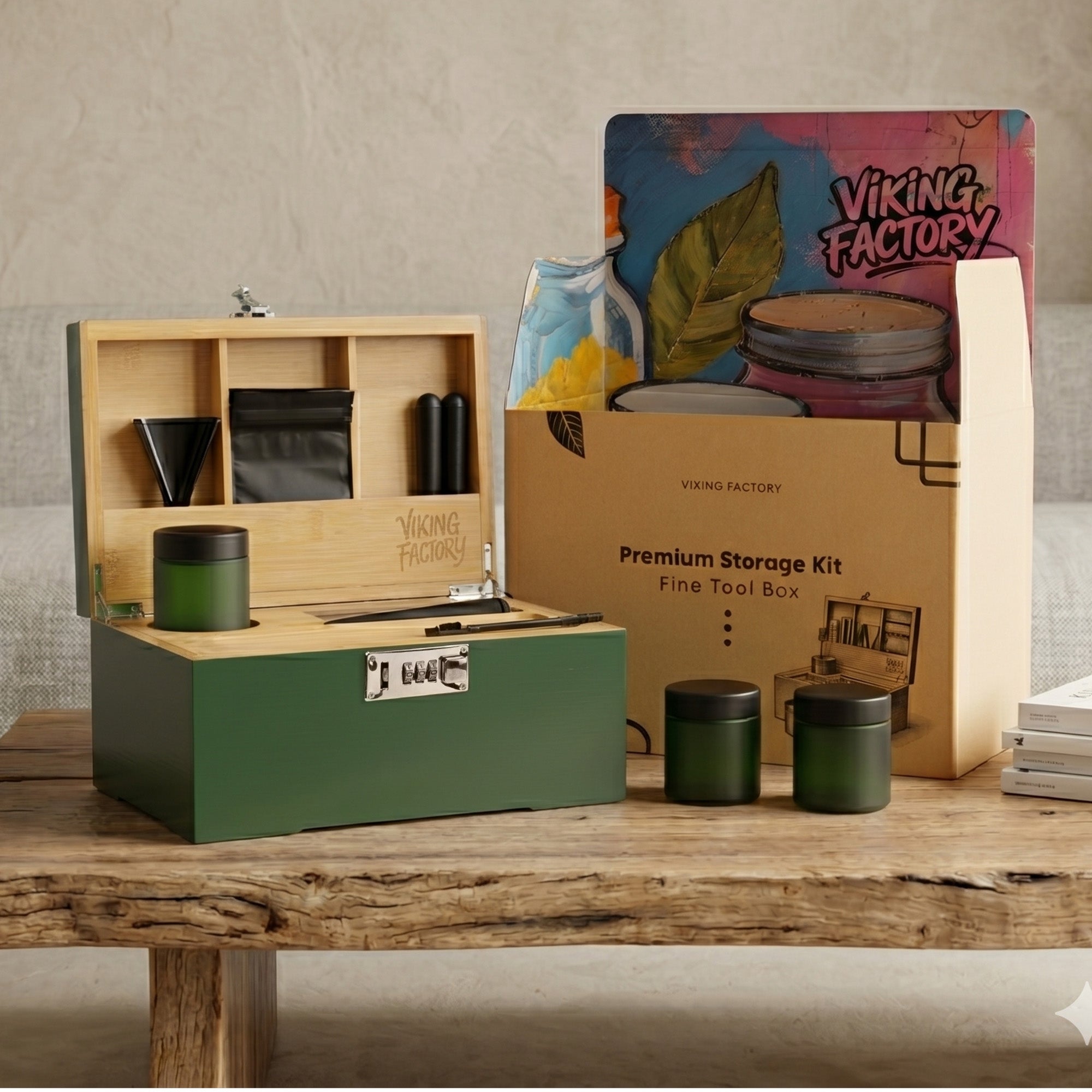 Forest Green Bamboo Stash Box Gift Set
