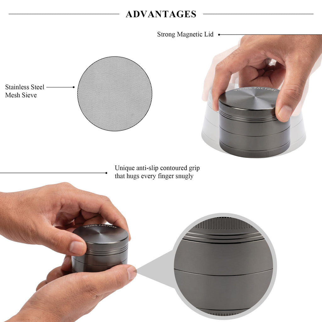 2.5" Premium Zinc Alloy 4-Layer Grinder – Large Capacity Metal Grinder with Pollen Catcher