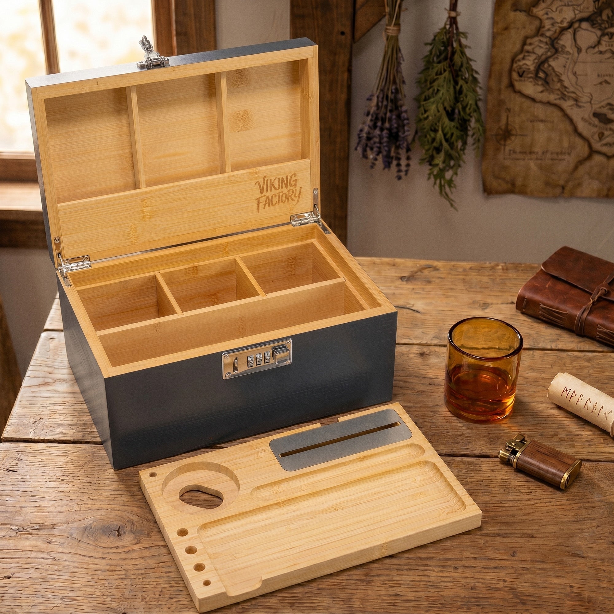 Slate Blue Bamboo Stash Box Gift Set