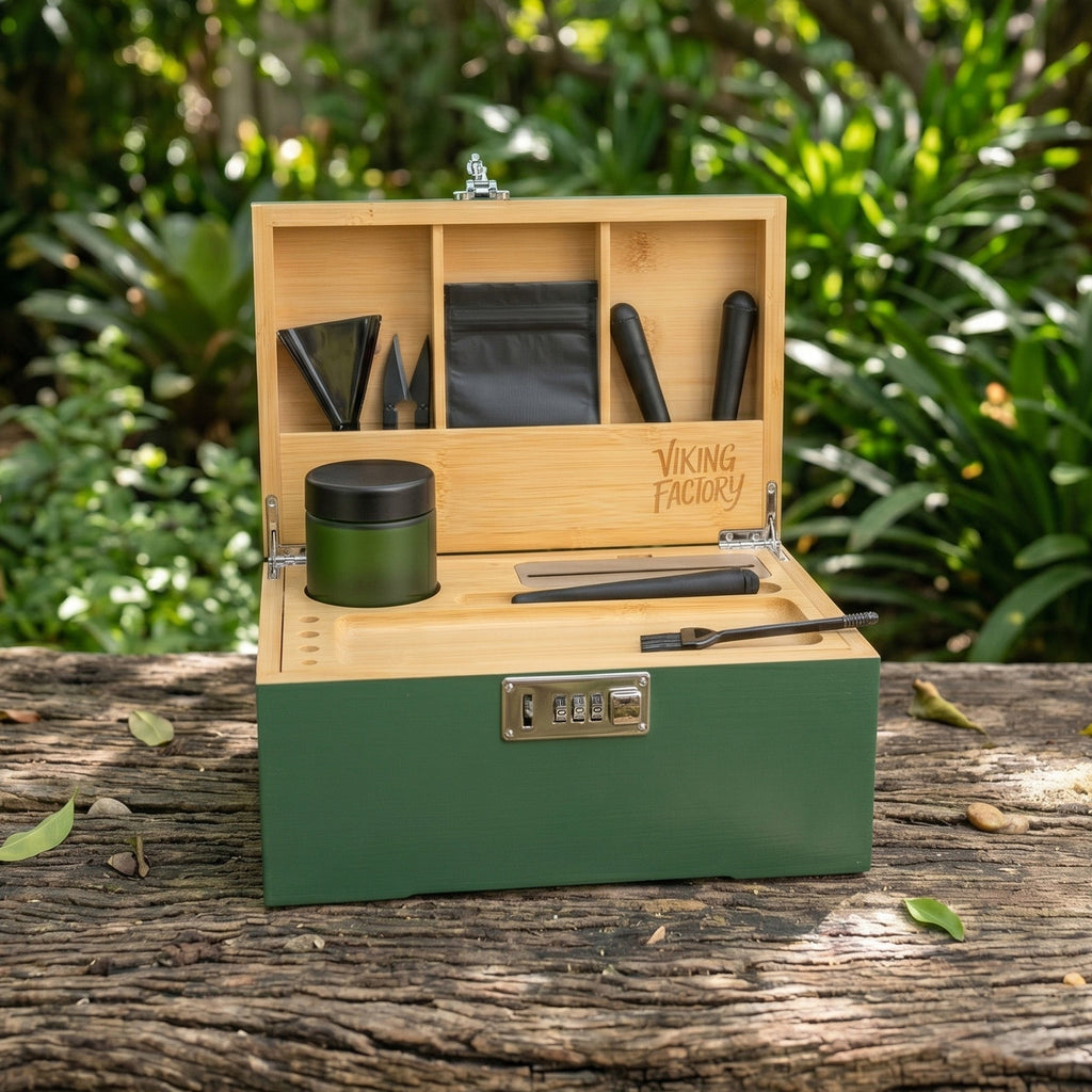 Forest Green Bamboo Stash Box Gift Set