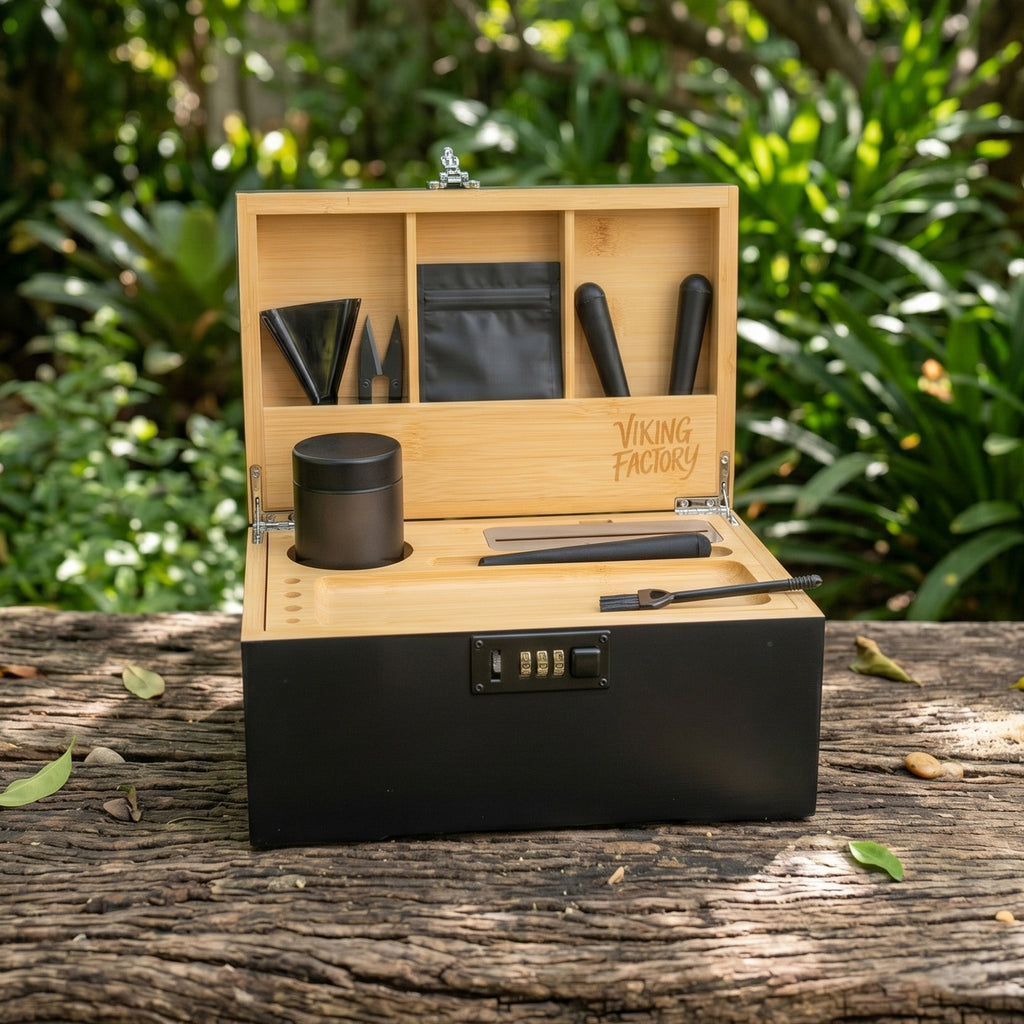 Midnight Black Bamboo Stash Box Gift Set