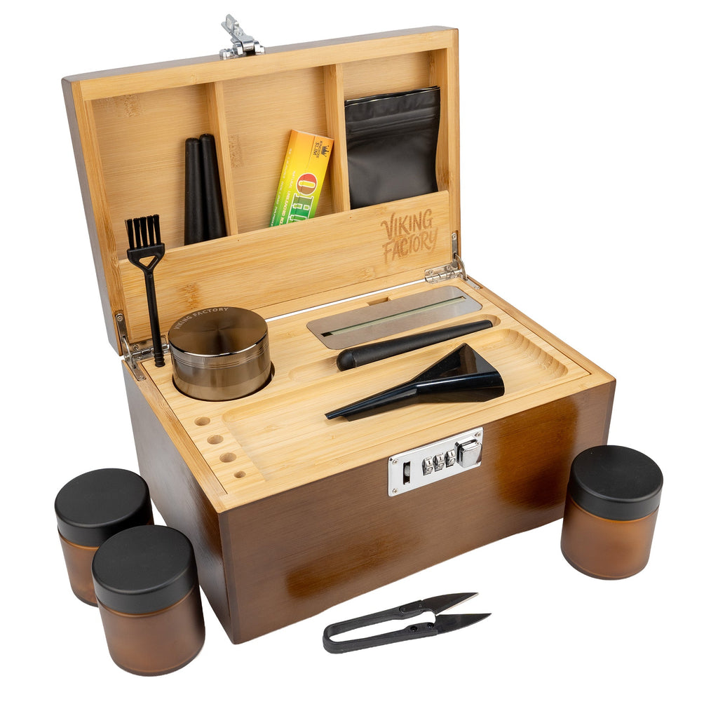 Walnut Brown Bamboo Stash Box Gift Set