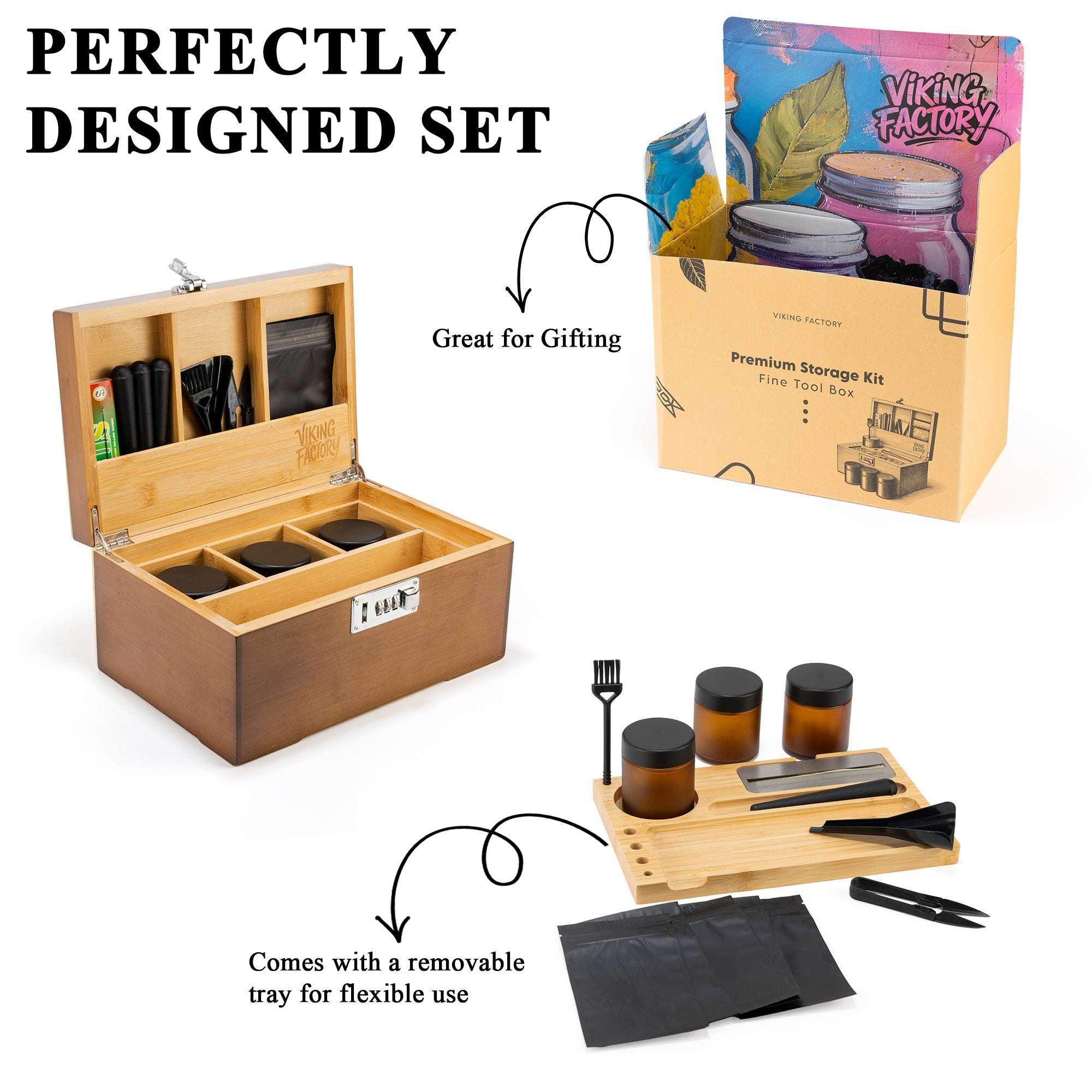 Walnut Brown Bamboo Stash Box Gift Set