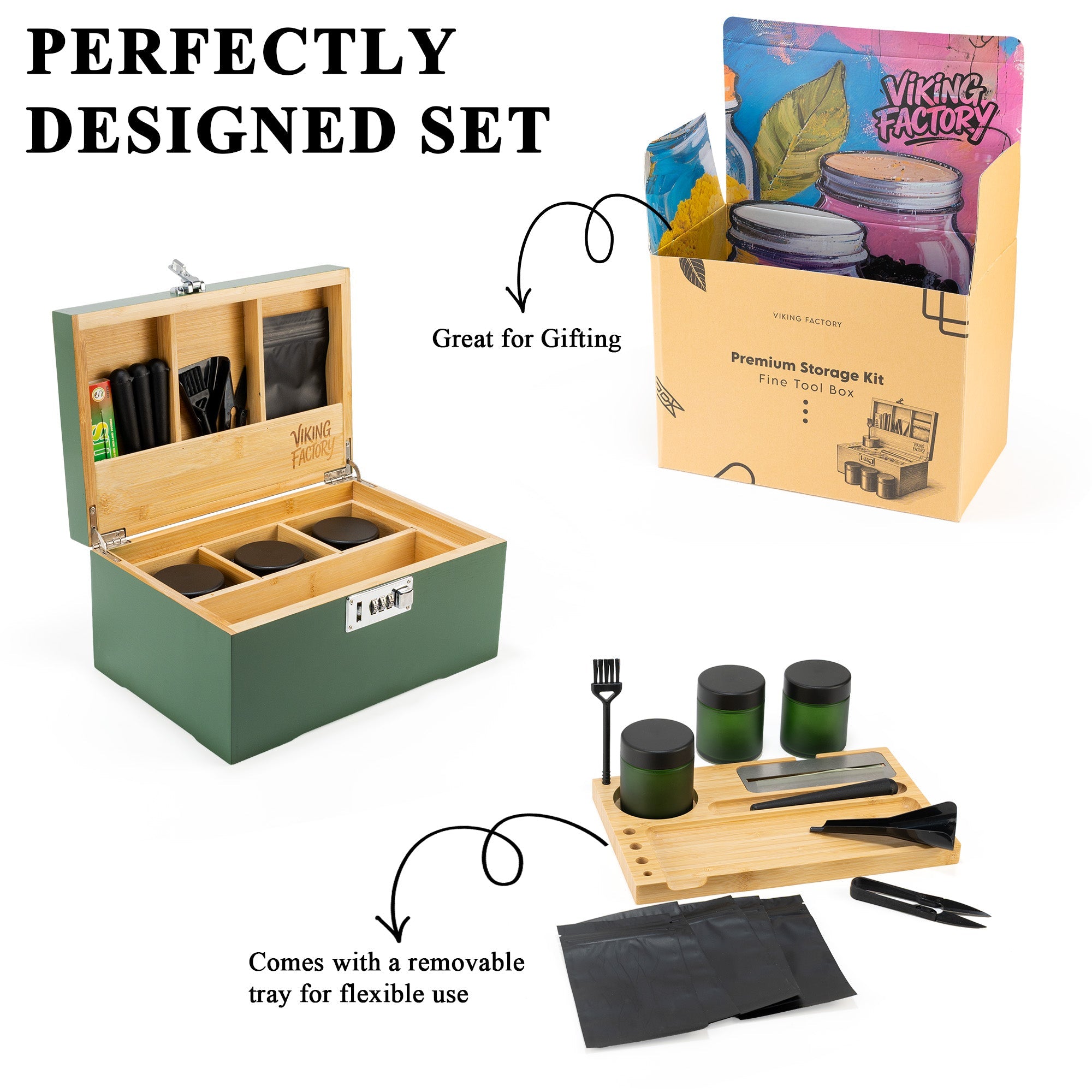 Forest Green Bamboo Stash Box Gift Set