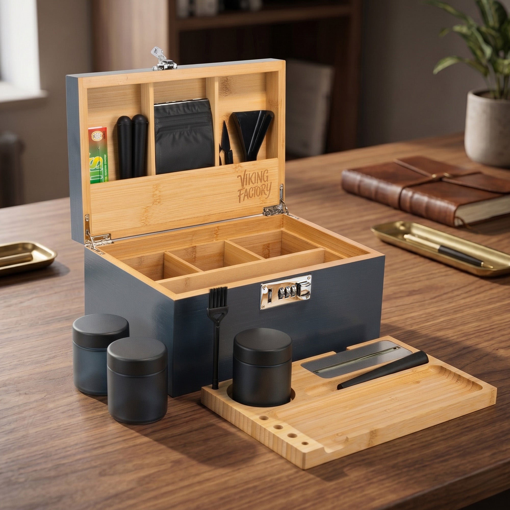 Slate Blue Bamboo Stash Box Gift Set