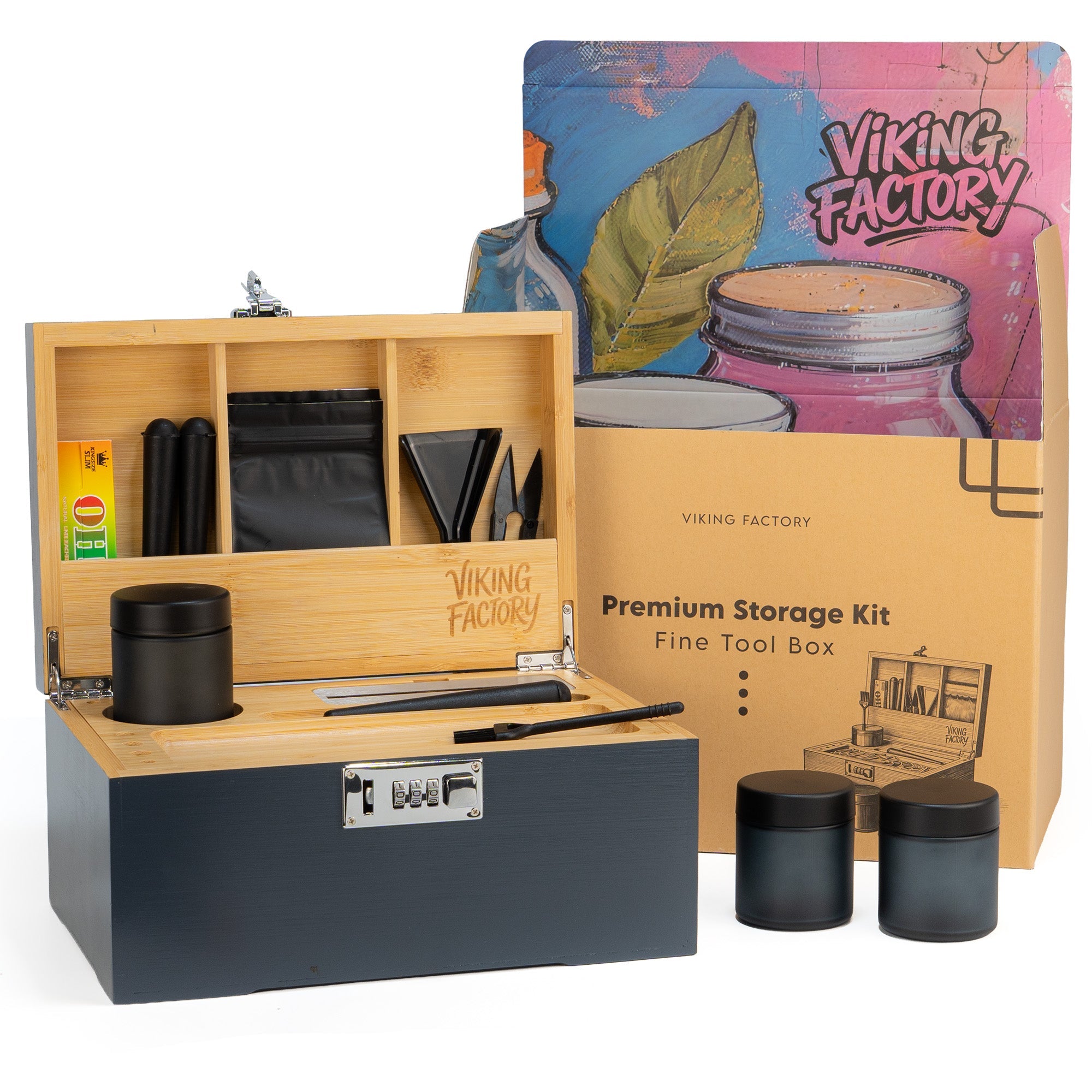 Slate Blue Bamboo Stash Box Gift Set